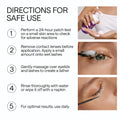 Instruction sheet titled 'DIRECTIONS FOR SAFE USE' with five numbered steps and three small photos showing how to apply and wear the product, including a patch test, applying mascara, and eyelash extension application.