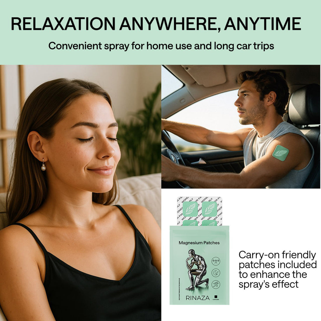 Magnesium Patches on a shoulder, designed for on-the-go relaxation and stress relief, infused with beneficial ingredients.